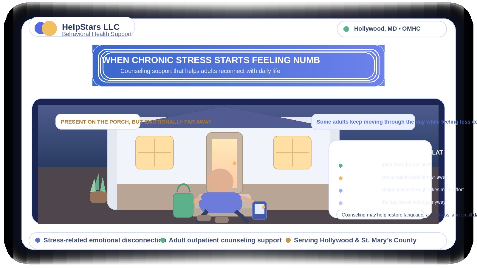 Why Chronic Stress Can Start to Feel Like Numbness — and How Outpatient Mental Health Counseling Can Help Adults in Hollywood, Maryland